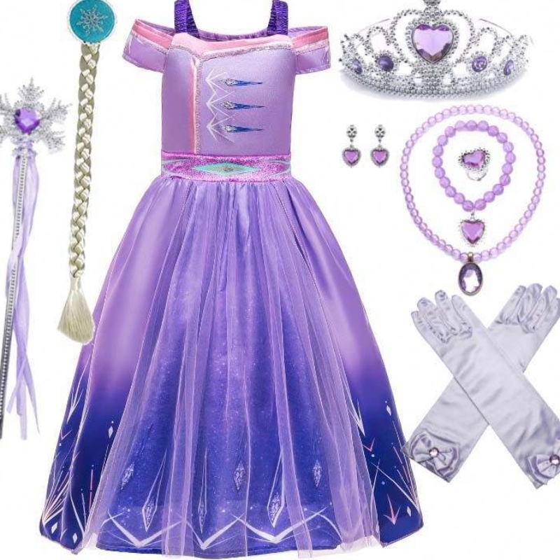 Groothandel prinses kostuum pailletten mesh feest elsa jurk voor kinderen met accessoires hcgd-030