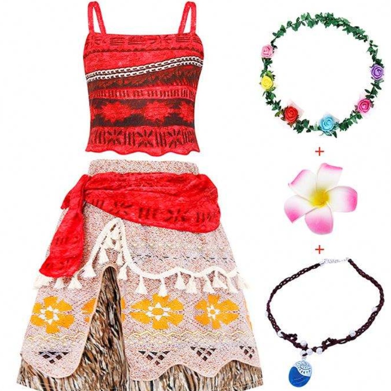 Halloween cosplay kostuum rok set kostuum moana jurk meisjes met ketting met hoofdband dghc-015