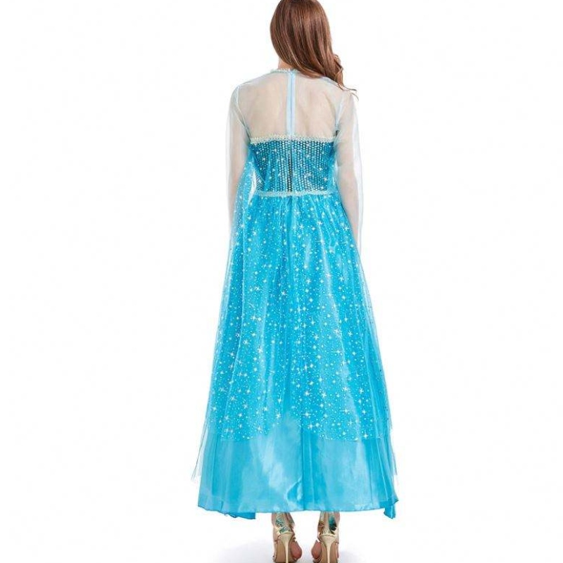 Novedades 2022 Halloween Cosplay Fancy Party Kleed Blue Long Elsa kostuum volwassen HCGD-054