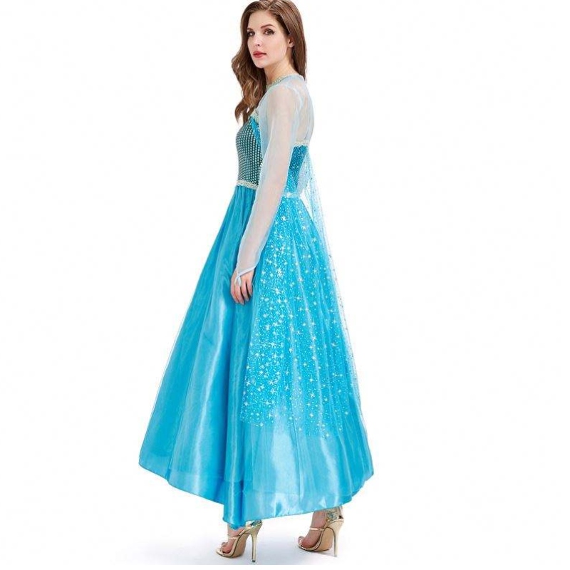 Novedades 2022 Halloween Cosplay Fancy Party Kleed Blue Long Elsa kostuum volwassen HCGD-054