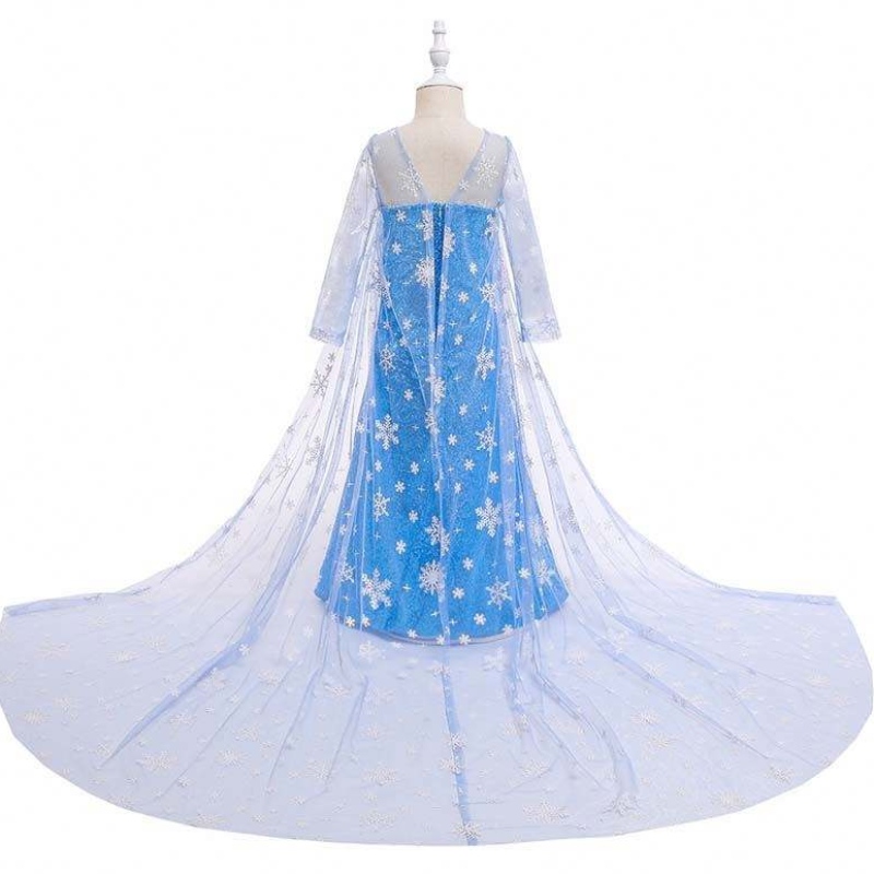 Kinderen Kostuum Little Girl Blue Dress Snow Queen Cape Princess Elsa Dress HCGD-047