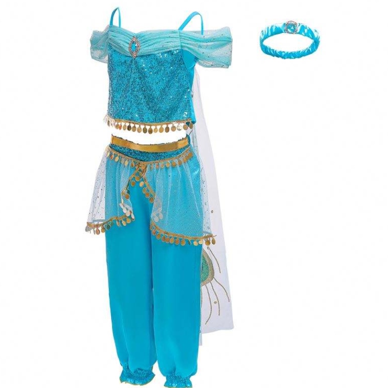 Baige Halloween Princess Jasmine Girl Long Pants met mantel Kids Princess Fancy Costume BX1638