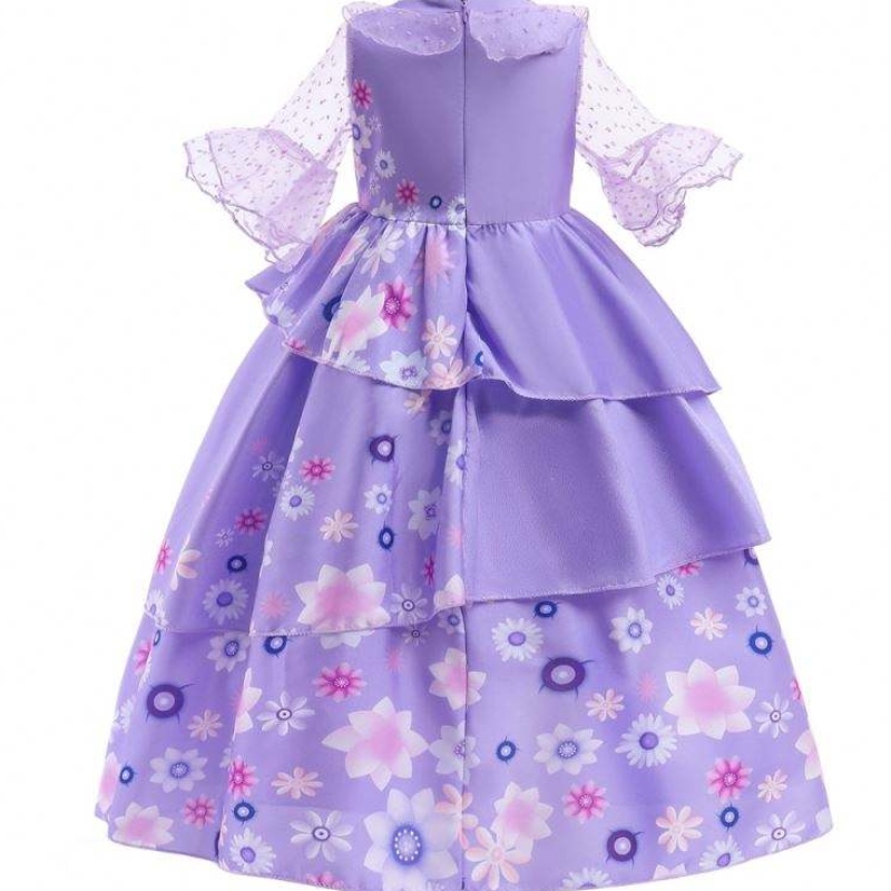 Hot Sale Kids Encanto Movie Kostuum Isabella Cosplay Purple Floral Girls Silk Maxi Long Dress