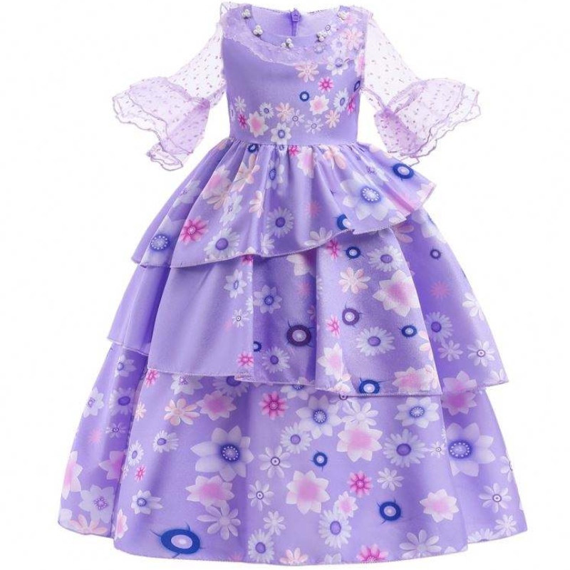 Hot Sale Kids Encanto Movie Kostuum Isabella Cosplay Purple Floral Girls Silk Maxi Long Dress