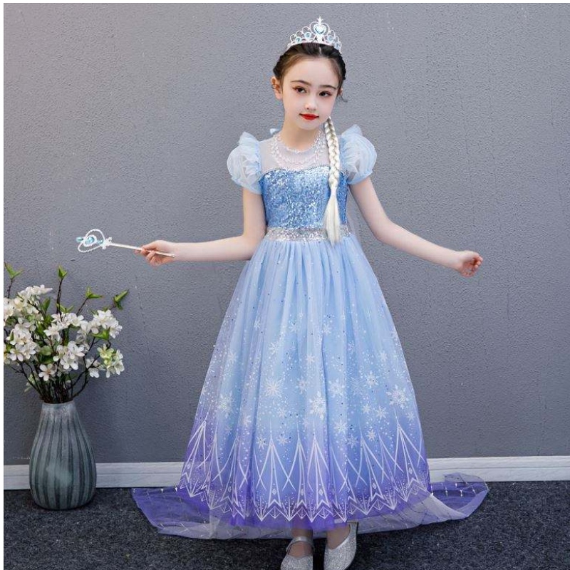 Baige hoogwaardige Elsa 2 Princess Kids Party Cartoon Cosplay Kostuum Baby Girl Dress