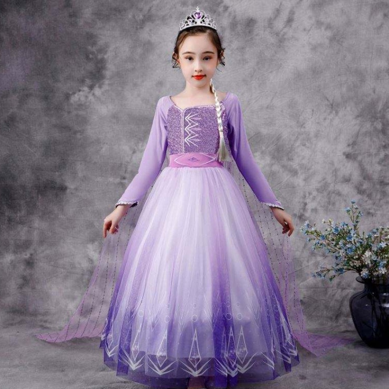 Baige Nieuw Elsa Costume 2 Girls Princess Dresses Snow Queen Birthday Fancy Party Cosplay Long Sleeve Outfit