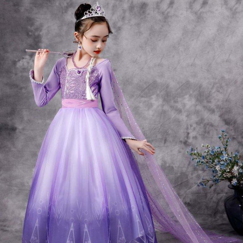 Baige Nieuw Elsa Costume 2 Girls Princess Dresses Snow Queen Birthday Fancy Party Cosplay Long Sleeve Outfit