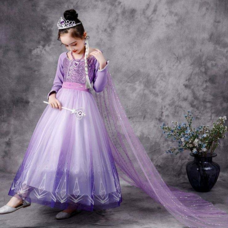 Baige Nieuw Elsa Costume 2 Girls Princess Dresses Snow Queen Birthday Fancy Party Cosplay Long Sleeve Outfit