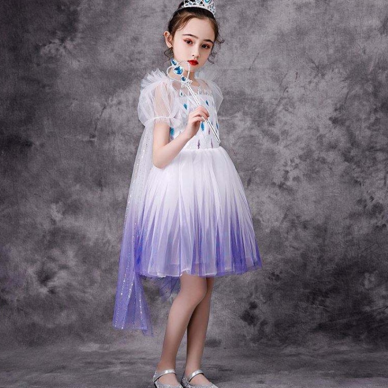 Laatste meisjes prinses Elsa kostuum kinderen witte lange kanten jurk baby feestje slijtage jurken bx1682