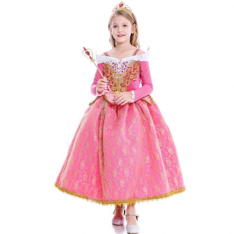 Meisjesjurk Sleeping Beauty Princess Aurora Lace Dress Cosplay Performance kostuum D0701 SMR026