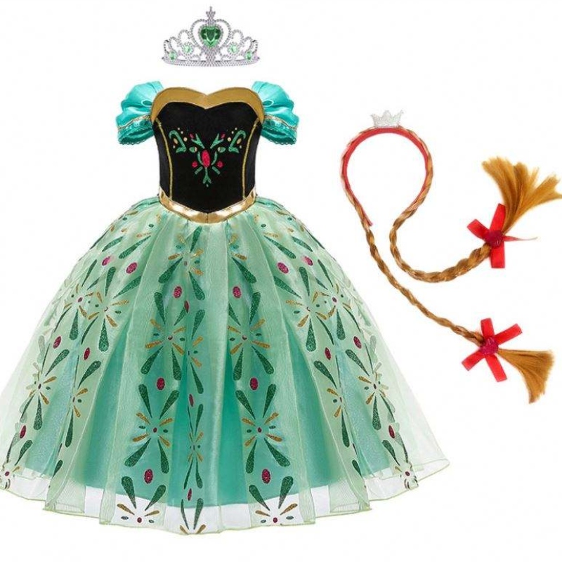 Anna jurk voor meisje cosplay sneeuwkoningin prinses kostuum kinderen Halloween kleding kinderen verjaardag carnaval fancy jurk en pruik