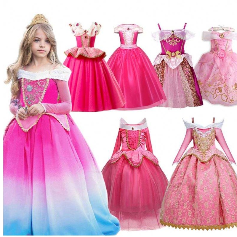 Meisje luxe Deluxe Sleeping Beauty Halloween Princess Costume Party Aurora Kleed Kids Red Layered Christmas Pageant Ball Jurk