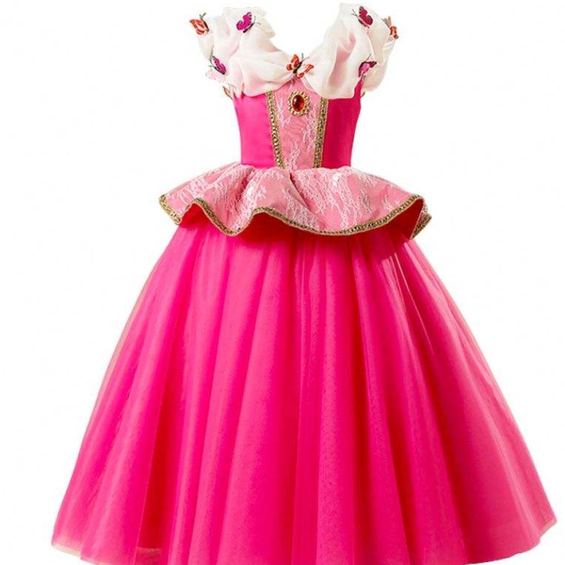 Meisje luxe Deluxe Sleeping Beauty Halloween Princess Costume Party Aurora Kleed Kids Red Layered Christmas Pageant Ball Jurk