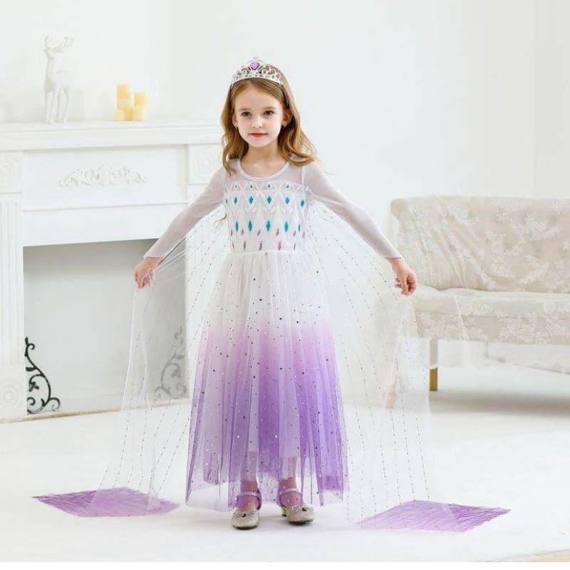 Nieuw meisje prinses Elsa Dress Kids Summer Jurk voor meisjes paarse Elsa-jurk voor kinderen 2-10 jaar