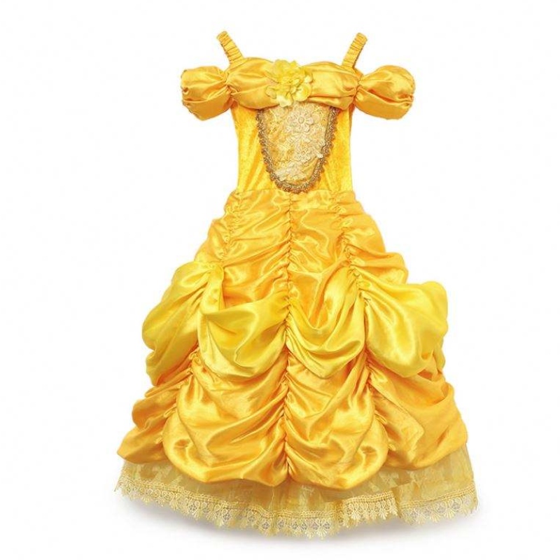 Meisjes belle prinses jurk kinderen belle cosplay kostuums babymeisje kleed jurk gele chique jurk voor peuter Halloween -feest