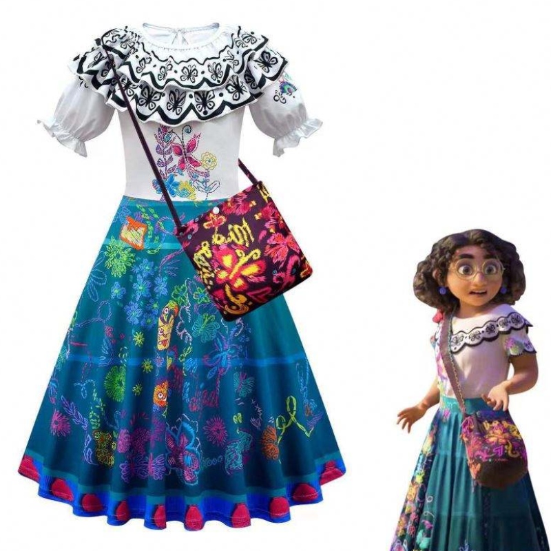 Halloween Princess Dress Encanto Mirabel Luisa Cosplay Kostuum Girl Party Jurk met tas