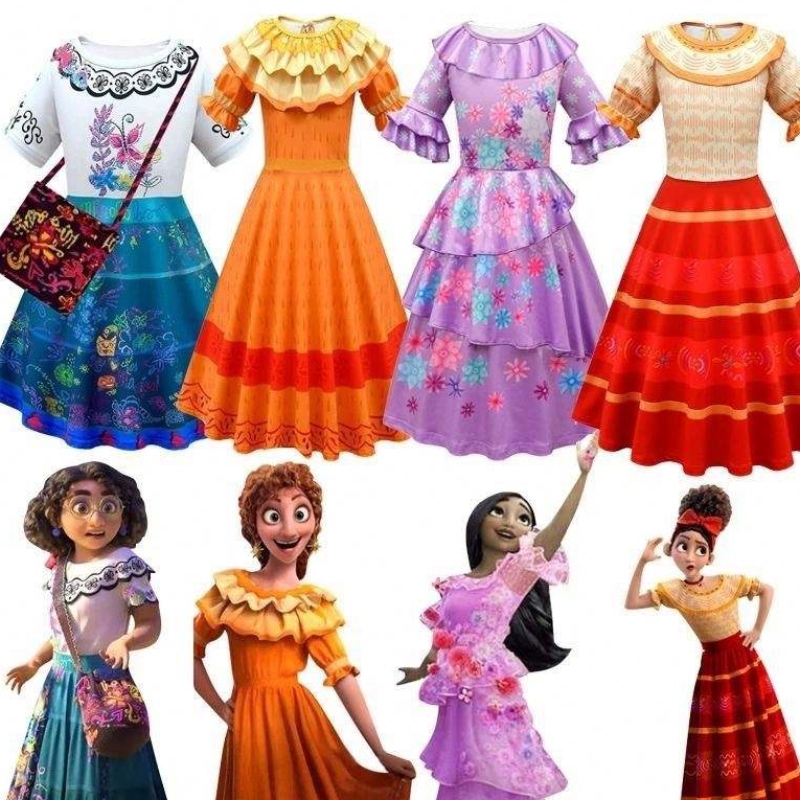 Halloween Princess Dress Encanto Mirabel Luisa Cosplay Kostuum Girl Party Jurk met tas