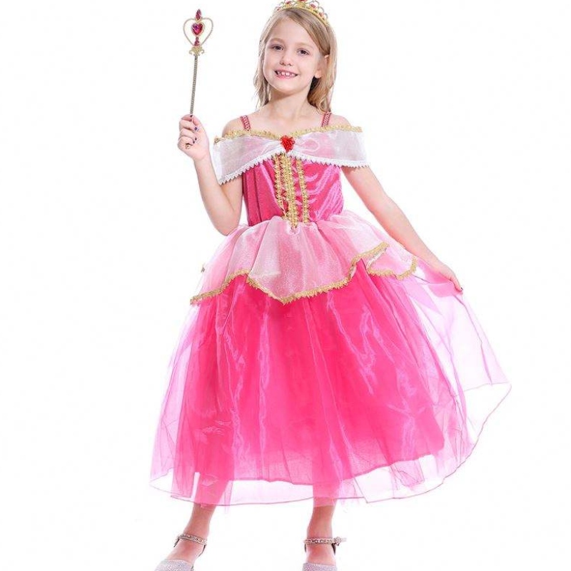 Meisjes aurora prinses jurk lange mouwen uit schouder kanten gewaad kinderen helloween/christmas cadeau fancy feest outfits