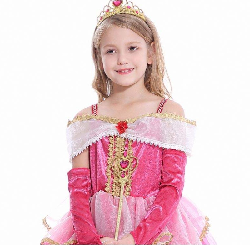 Meisjes aurora prinses jurk lange mouwen uit schouder kanten gewaad kinderen helloween/christmas cadeau fancy feest outfits