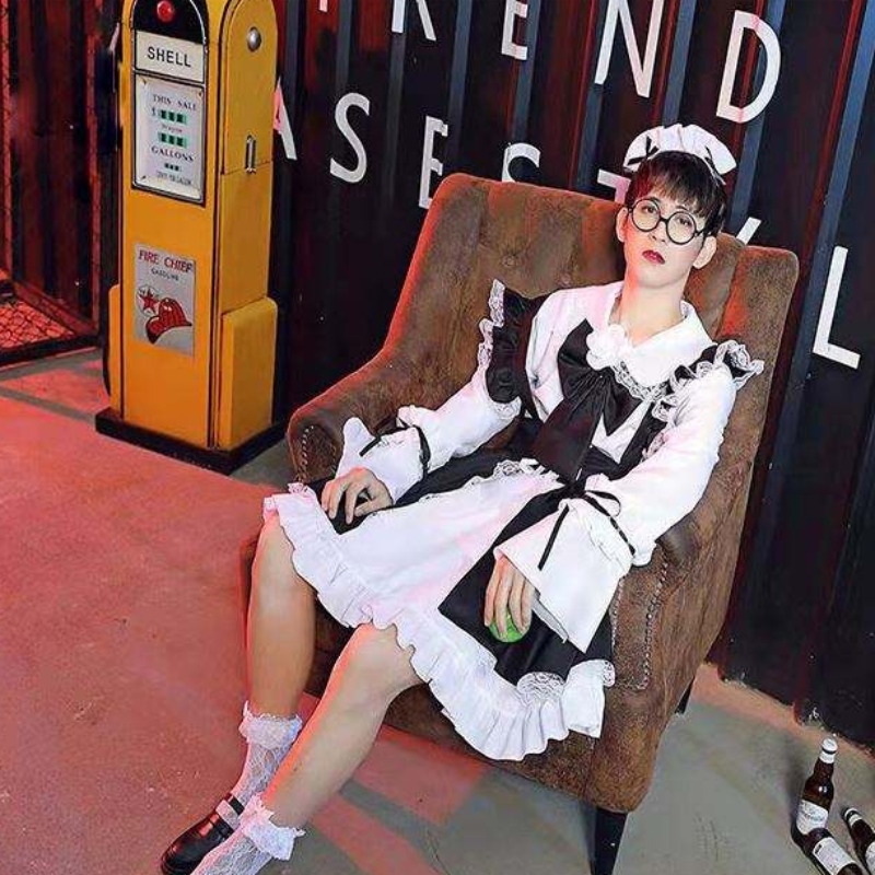 Dames Maid Outfit Anime Dress Black -en Witte schort Jurk Lolita Dresses Men Cafe Costume Cosplay Kostuum