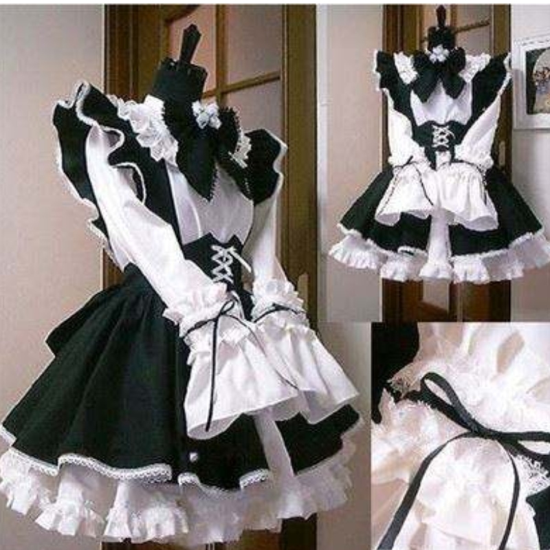 Dames Maid Outfit Anime Dress Black -en Witte schort Jurk Lolita Dresses Men Cafe Costume Cosplay Kostuum
