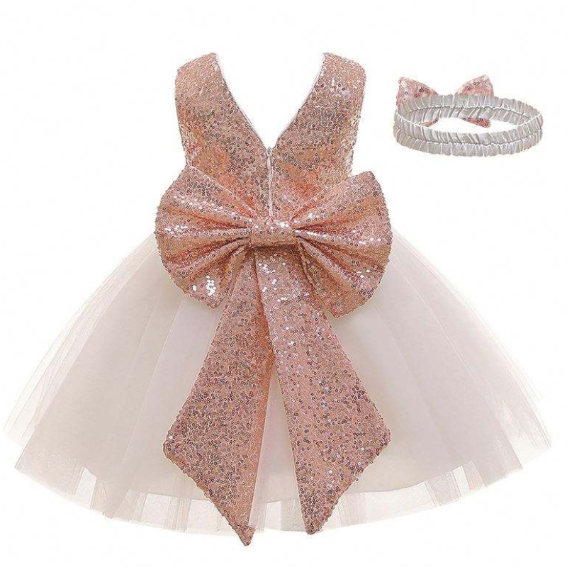 Baigenieuwe aankomst lovertjes boog zomer Kinder kleding verjaardagsfeestje jurk met hoofdband