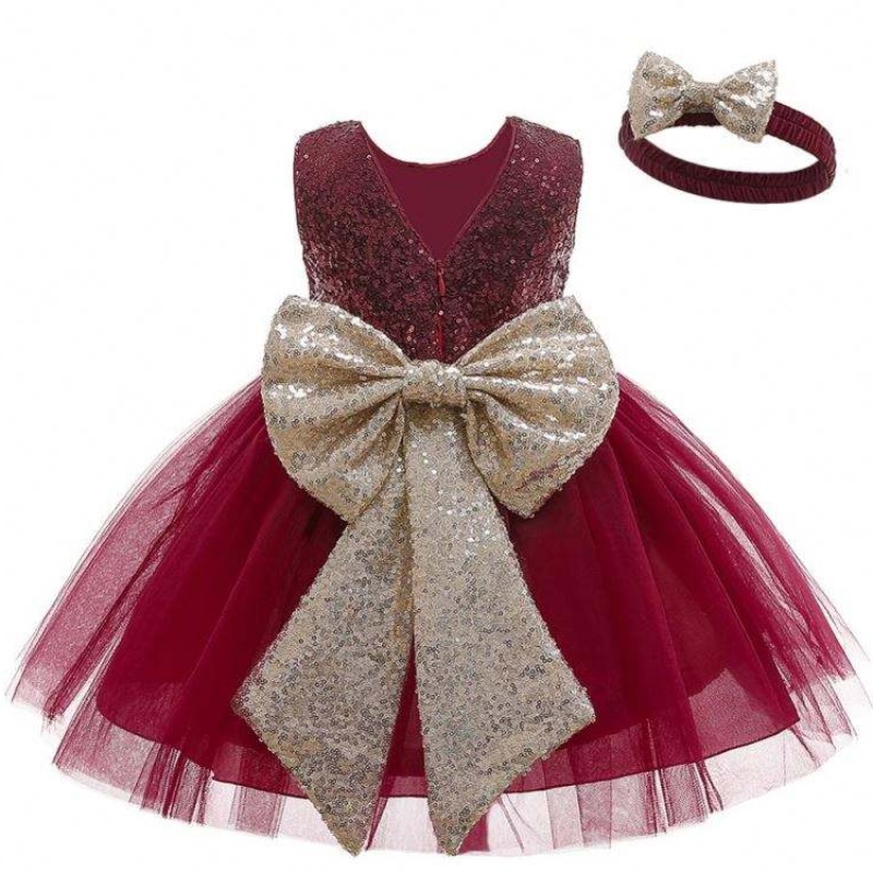 Baigenieuwe aankomst lovertjes boog zomer Kinder kleding verjaardagsfeestje jurk met hoofdband