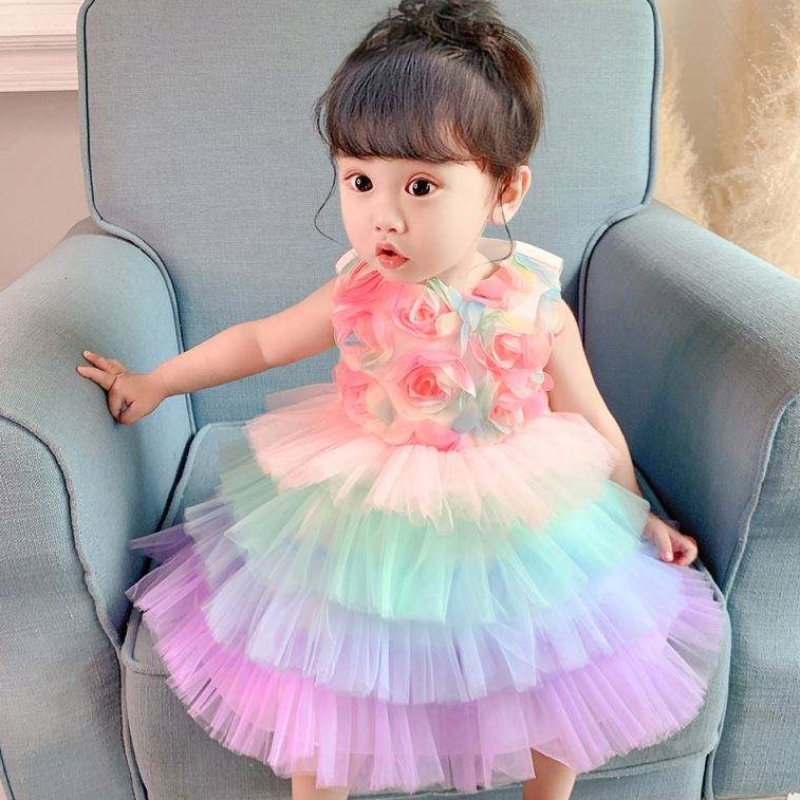 Baige baby bloemenmeisje verjaardag prinses jurk cake formele bloemkleding