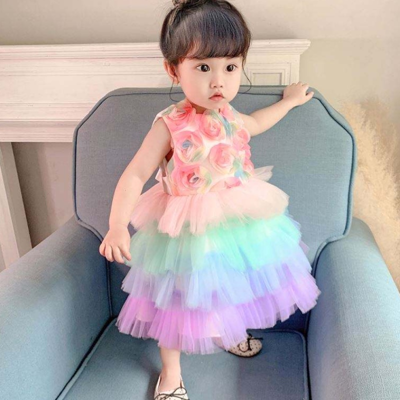 Baige baby bloemenmeisje verjaardag prinses jurk cake formele bloemkleding