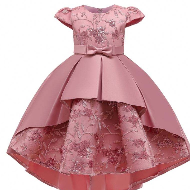 Baige hoogwaardige kinderen lange kleding meisjes feestjurken korte mouw jurk japon ontwerp voor babymeisje