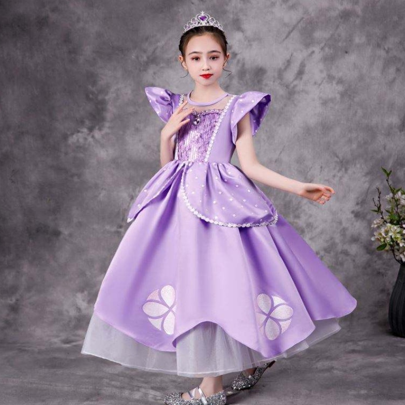 Baige Purple Sofia Rapunzel Elsa Anna Belle Princess Dress Tv -film Kostuums Sofiya Princess For Girl