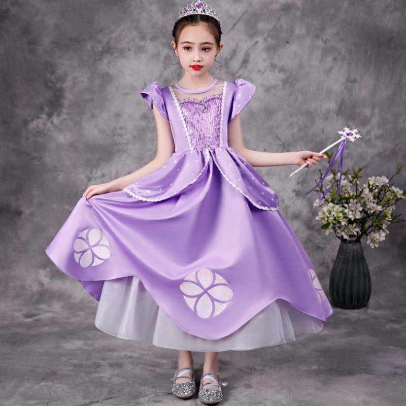 Baige Purple Sofia Rapunzel Elsa Anna Belle Princess Dress Tv -film Kostuums Sofiya Princess For Girl