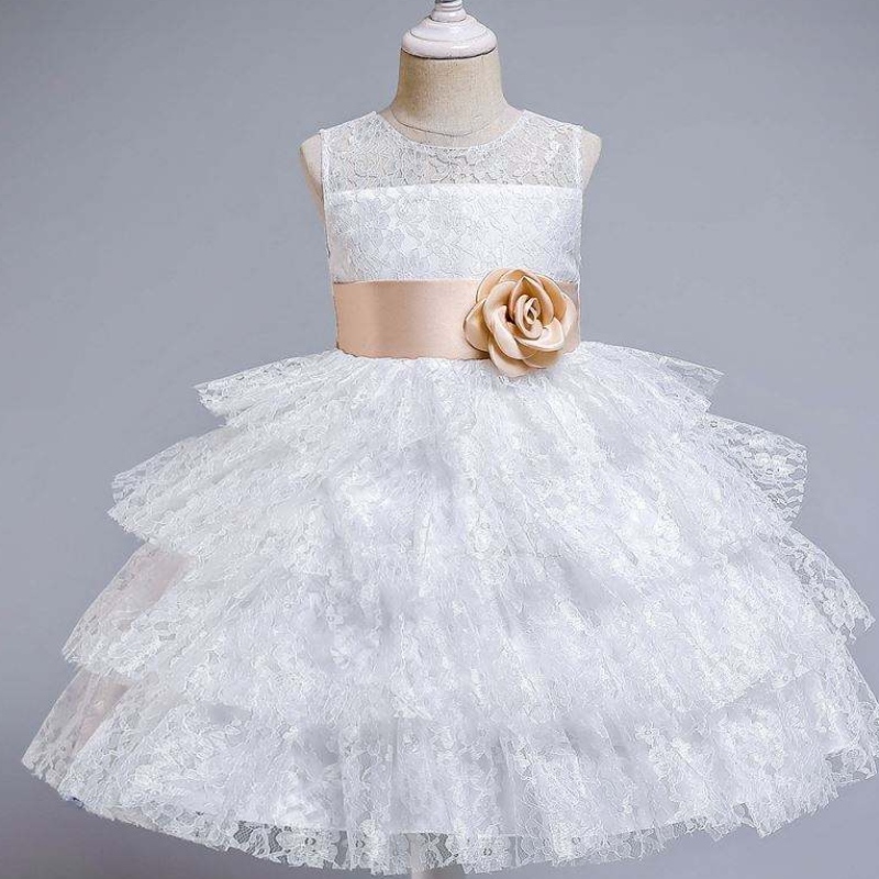 Baige zomerse mode Tuled jurk bloemenmeisje trouwjurk 12 jaar oude meisjes kind roze avondjurken voor feest