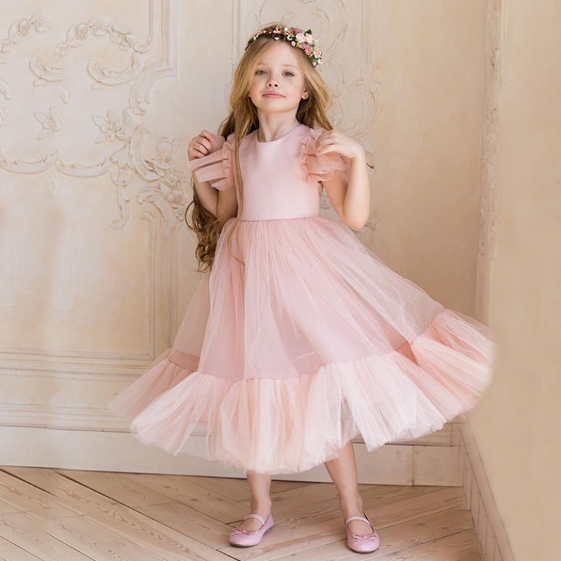 Bloemenmeisjesjurk kinderen bruidsmeisje trouwjurken voor kinderen roze tule jurken meisjes boetiek feestje slijtage elegante jurken