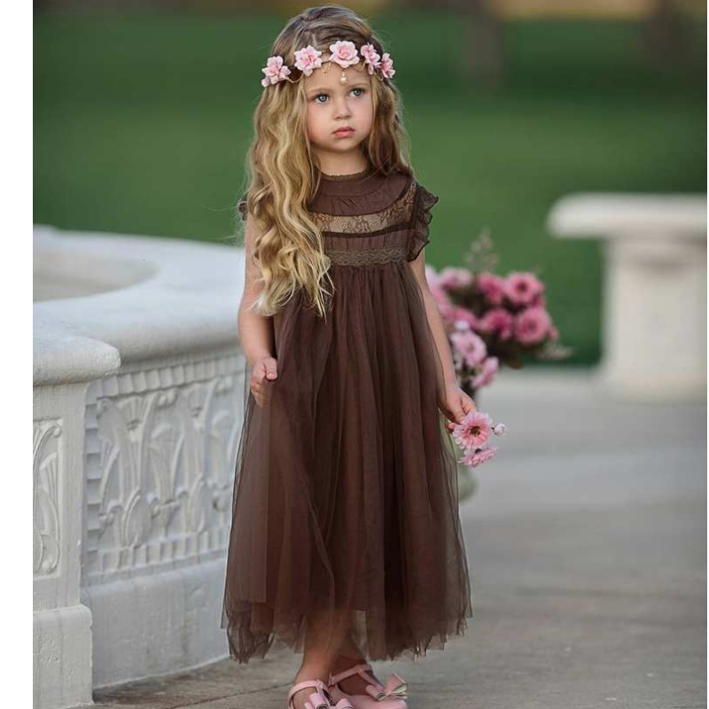 Lace peuter babymeisjes jurken 2-10 prinses tutu tule feest bruidsmeisje bruiloft bloemenmeisjes jurk