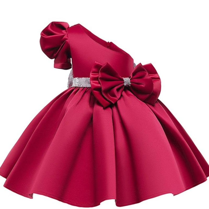 Schuine schoudermeisjes avondjurken vlinderdas formele kinderen prinses jurken meisje kind 's trouwfeestkleding
