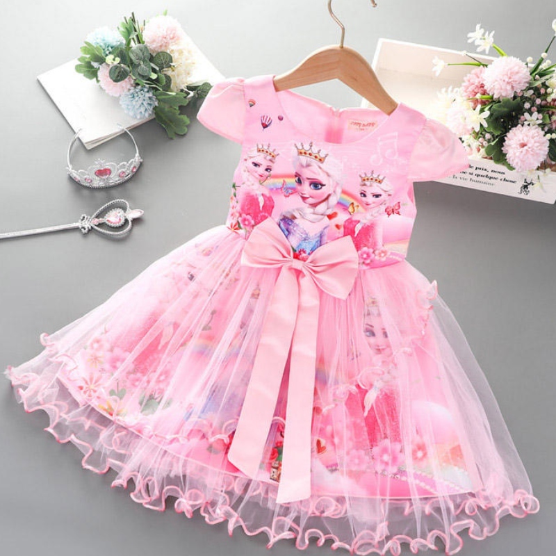 2-8y meisjesjurk zomernieuwenieuwe korte mouw prinses Elsa mesh tutu rokkinderen \\'s verjaardagsfeestje cosplay jurk