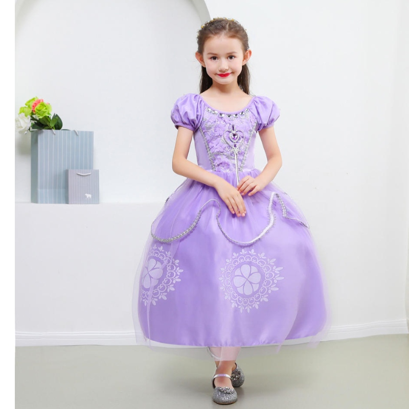 Prinses Sofia jurk voor meisjeskinderen cosplay puff mouwlaag jurken kind feest verjaardag bruiloft baljurk fancy kostuums