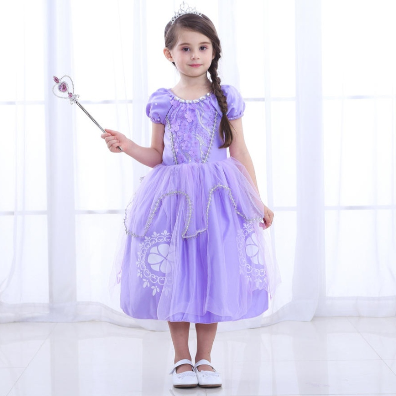 Prinses Sofia jurk voor meisjeskinderen cosplay puff mouwlaag jurken kind feest verjaardag bruiloft baljurk fancy kostuums