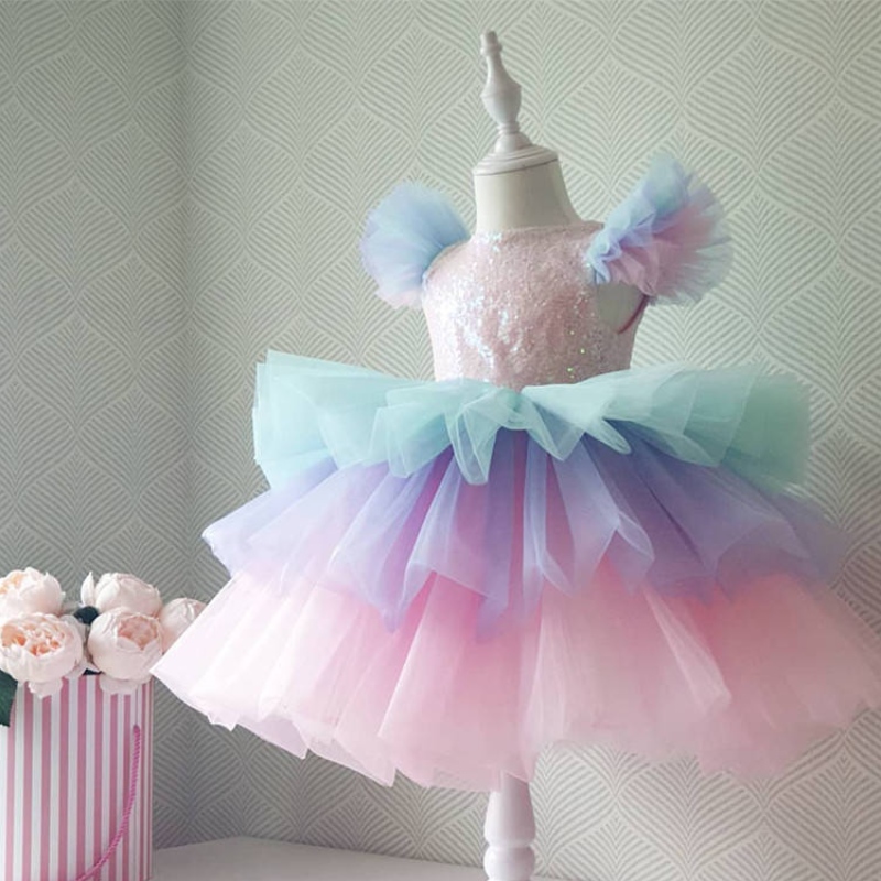 Meisjes formele prinsesjurk kinderen kanten tule regenboog elegante avondfeest taart tutu prom jurk kinderen bruiloft communion Kostuum