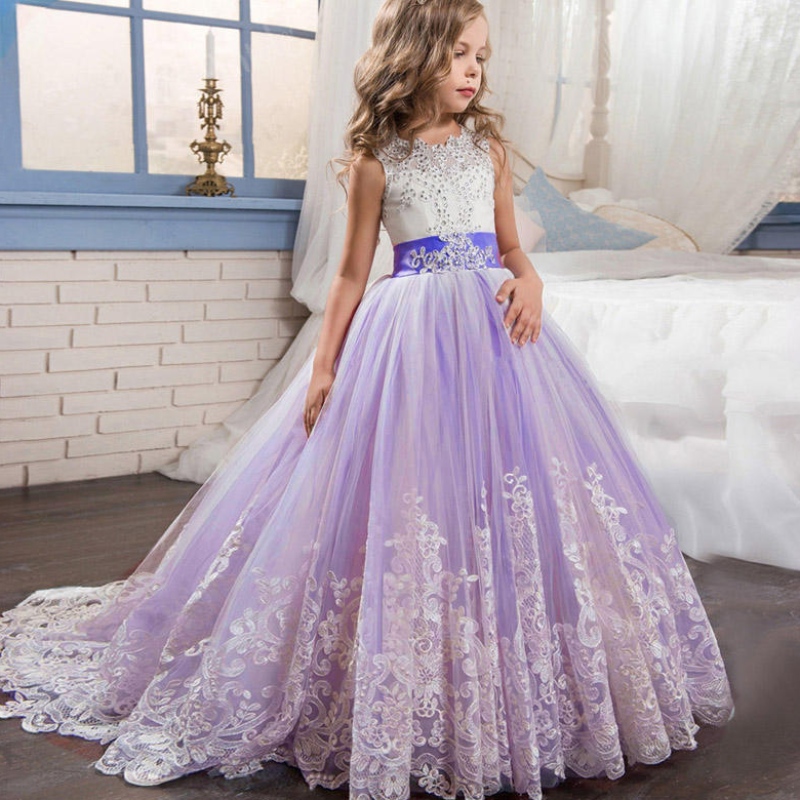 2022 Zomermeisjes kleden lange kinderen bruidsmeisje jurken kinderen prinses feest trouwjurk 3 10 14 jaar Vestido