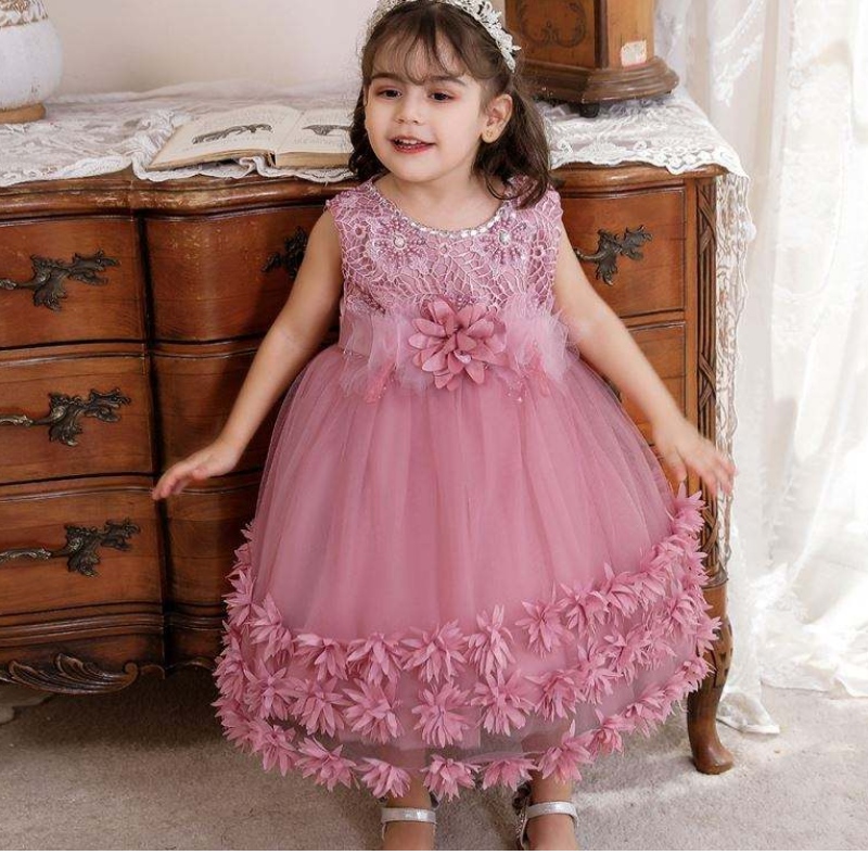 Kleine babymeisjes jurk ontwerpennieuwe modebloem kinderen eerste verjaardag formele jurk voor 0-4y baby