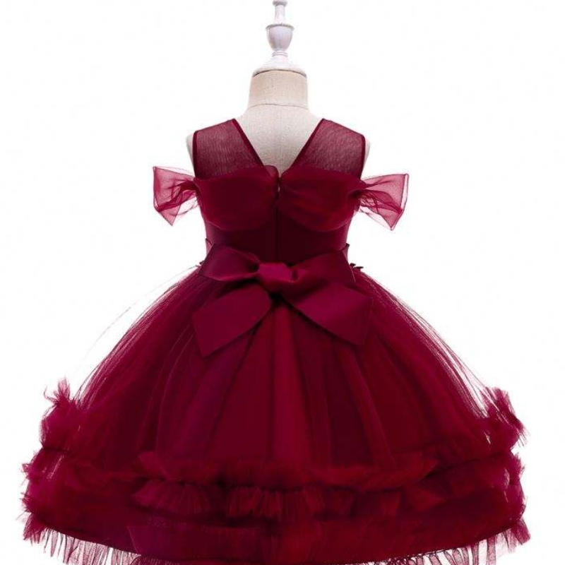 Baige mooie bloem applique meisje prinses verjaardag jurken kinderen baby kerstfeest trouwjurk