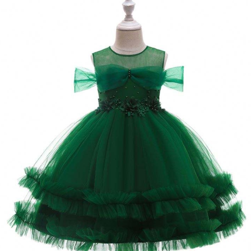 Baige mooie bloem applique meisje prinses verjaardag jurken kinderen baby kerstfeest trouwjurk