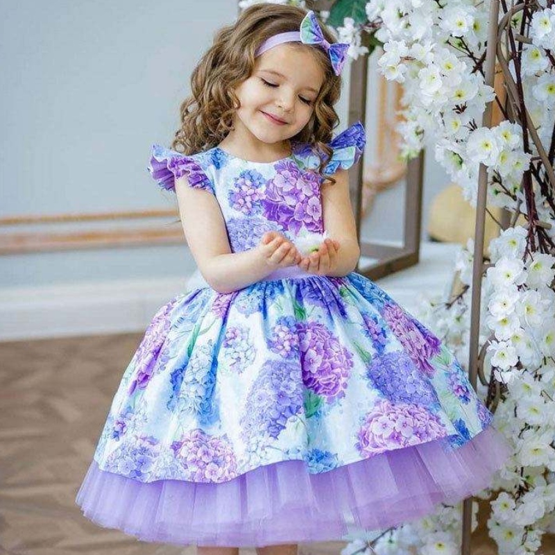 Baigenieuwste bloemenprintmeisje \\ 's jurk Children \\'s kleding voor 3 jaar oud bloemenmeisje bruidsmeisje jurken voor feest
