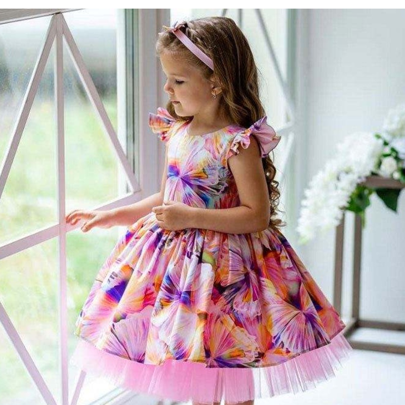 Baigenieuwste bloemenprintmeisje \\ 's jurk Children \\'s kleding voor 3 jaar oud bloemenmeisje bruidsmeisje jurken voor feest