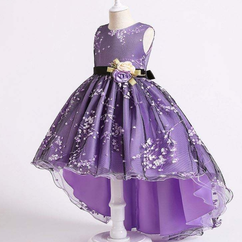 Baige kinderen jurk meisjes boog bruidsgan achter met westers feest slijtage formele prinses girl \\'s jurk 2153
