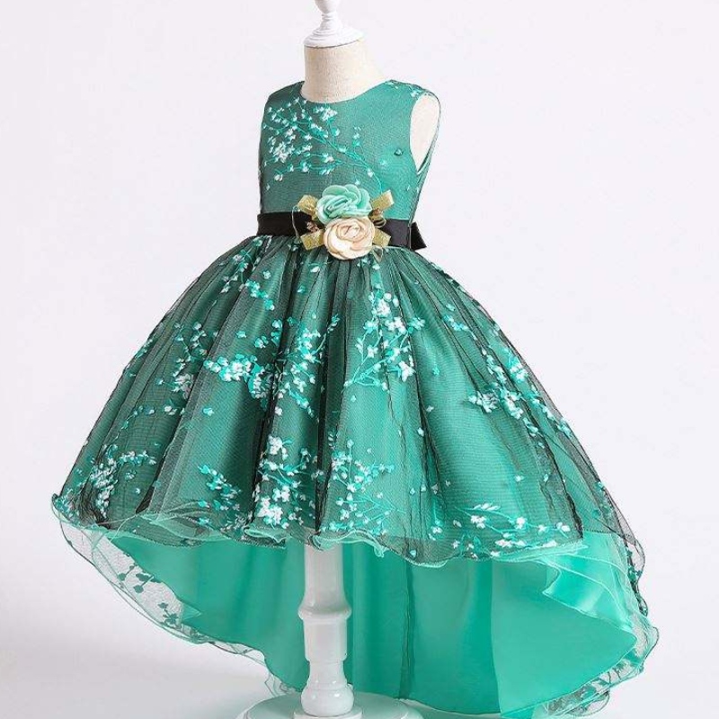 Baige kinderen jurk meisjes boog bruidsgan achter met westers feest slijtage formele prinses girl \\'s jurk 2153