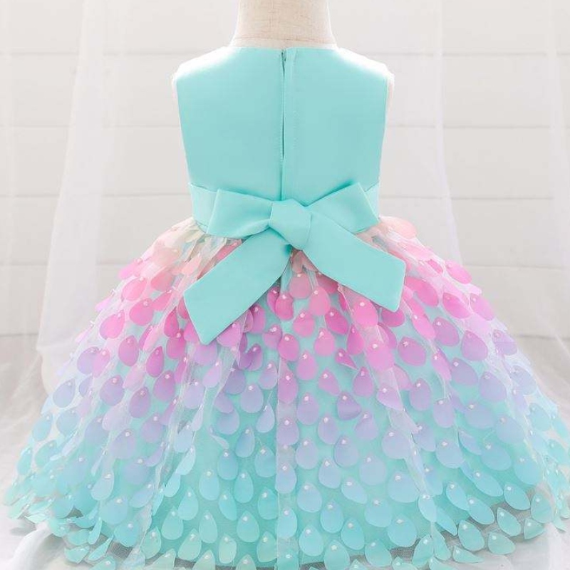 Baige Amazon topverkoop zeemeermin pailletten babyjurk prinses meisjes feest verjaardagsjurken een stuk meisjes feestjurken