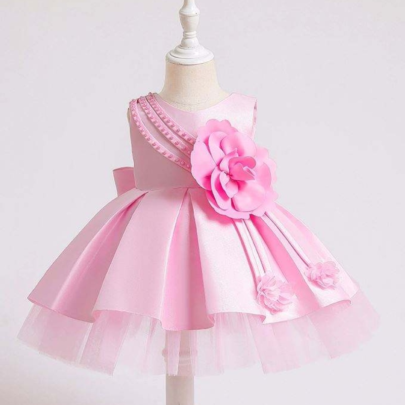 Baige pasgeboren baby feestjurk voor 0-2 jaar Kids Summer Satin Frock Children Birthday Jurken XZ001